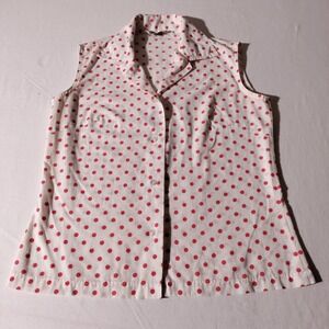 Vintage Permanent Press White Sleeveless Red Dots Button Up Classic Shirt Size S